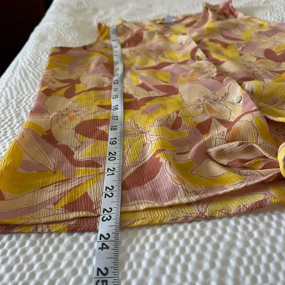 Nine West Women's sleeveless blouse floral front tie Tank Top Shirt Size M - Picture 6 of 7